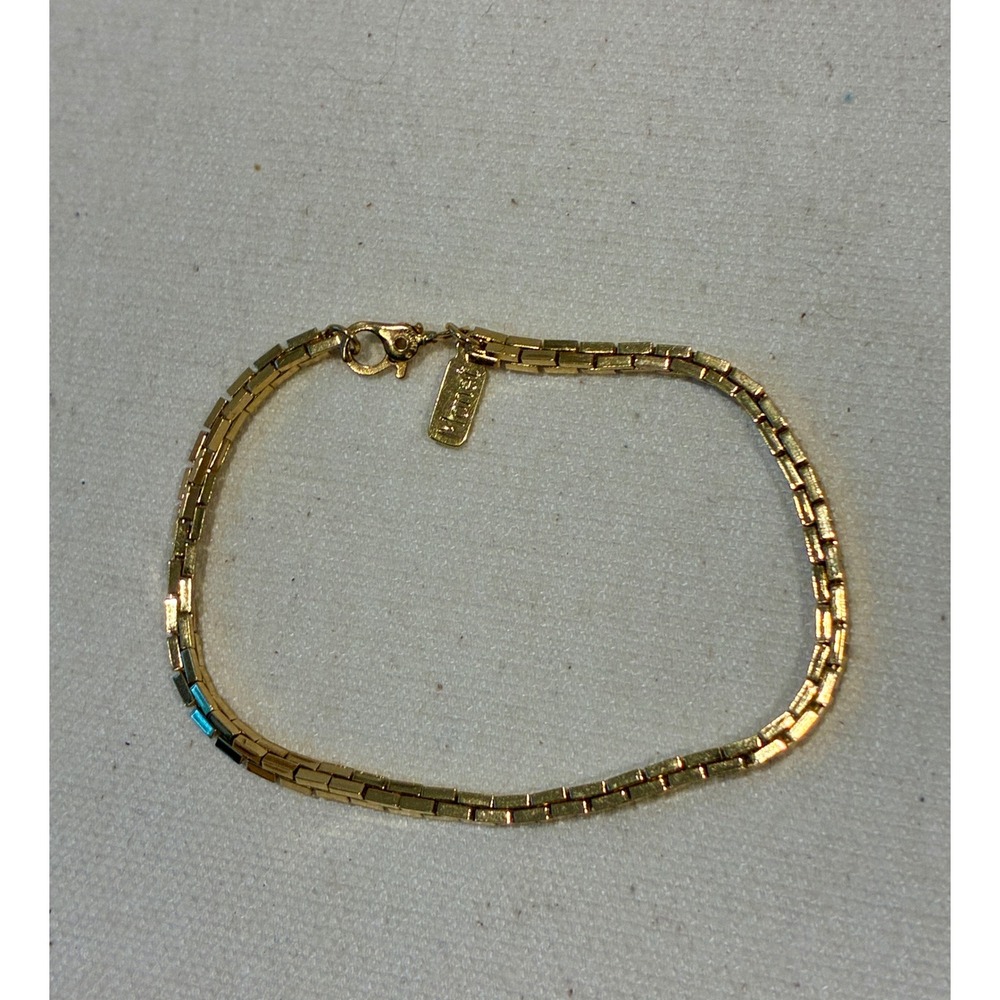 Vintage MONET Gold Tone Box Link Chain Bracelet Signed 7" Classic Jewelry